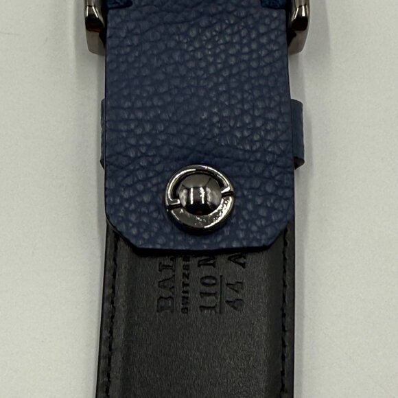 BALLY Reversible Leather Belt Sz 110/44 Blue Black Solid Silver Buckle READ - Picture 5 of 9